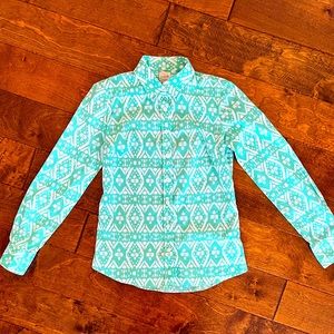 J. CREW “Perfect Shirt” Turquoise Geometric Print Button-Down Size XXS